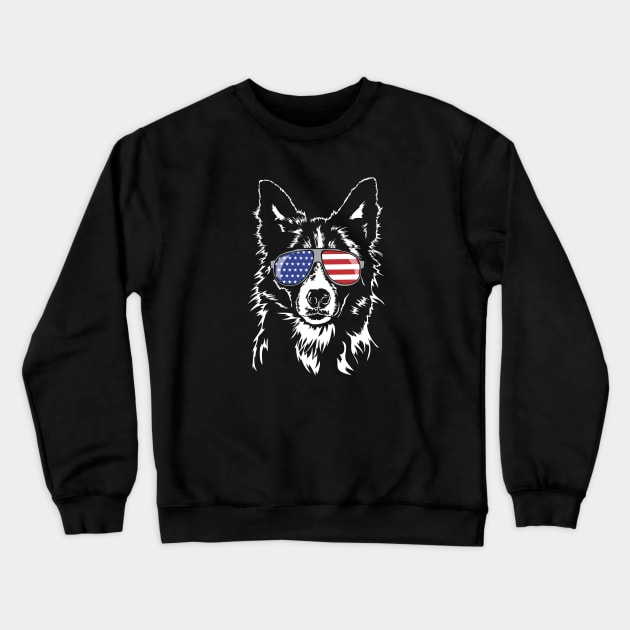 Funny Proud Border Collie American Flag sunglasses Crewneck Sweatshirt by wilsigns